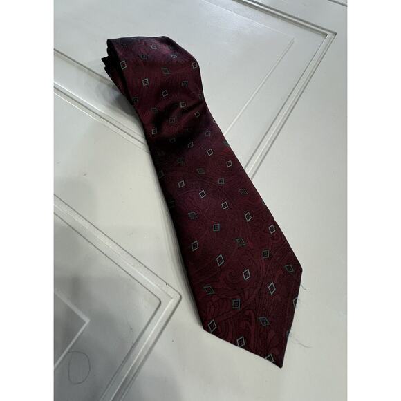 Oscar de la Renta Other - Vintage Oscar de la Renta Classic Men's Necktie Tie Geometric Red & Silver